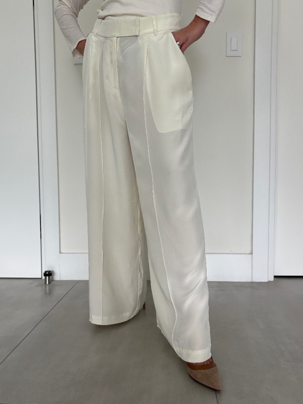 LILYSILK 100% Silk High Rise Wide Leg Pants Ivory Size 8 NWT